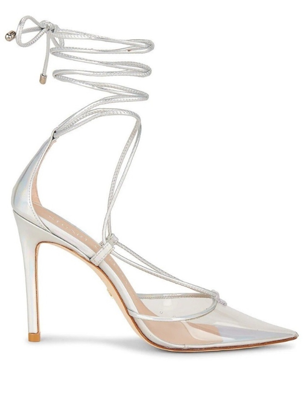 New Stuart Weitzman Stuart Lace-Up 100 Pump in Silver/Clear Size 6.5
